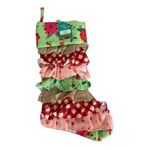The Pioneer Woman Christmas Stocking Green Retro Holiday Floral Ruffle Burlap